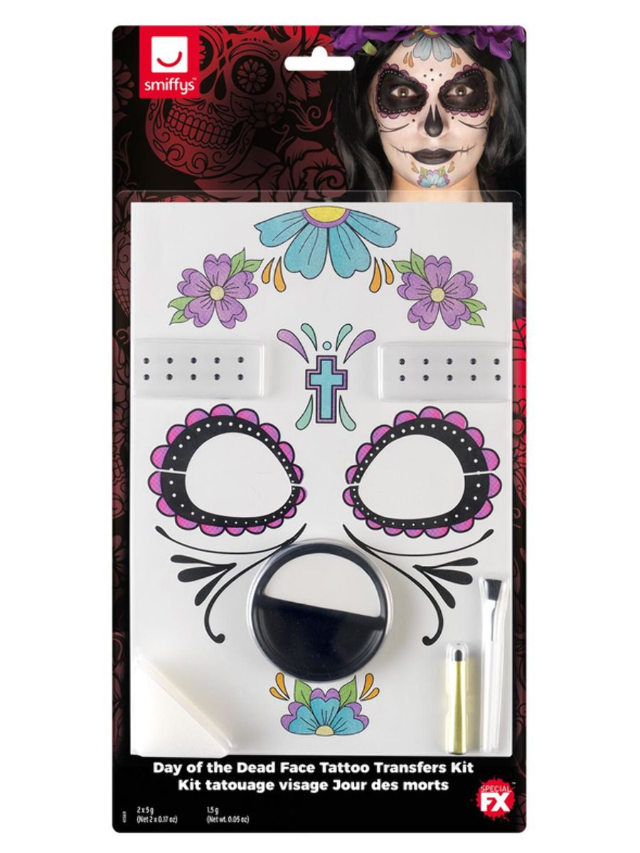 Day of the Dead Makeup Tattoo Kit Halloween Sugar Skull Fancy Dress Ladies