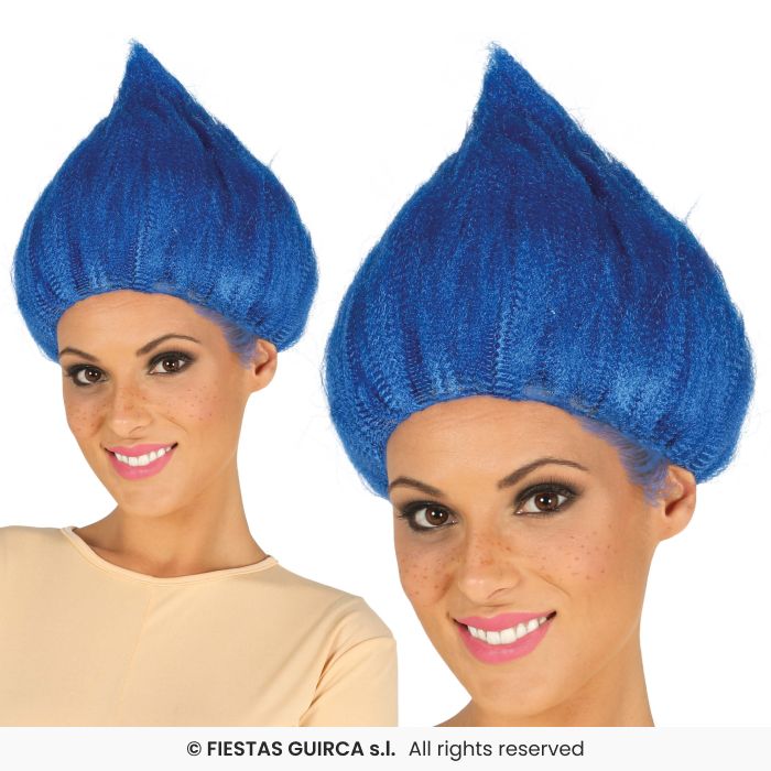 Blue Dwarf Wig Adults Troll Fancy Dress Accessory Blue Spiky Wig Mens Ladies