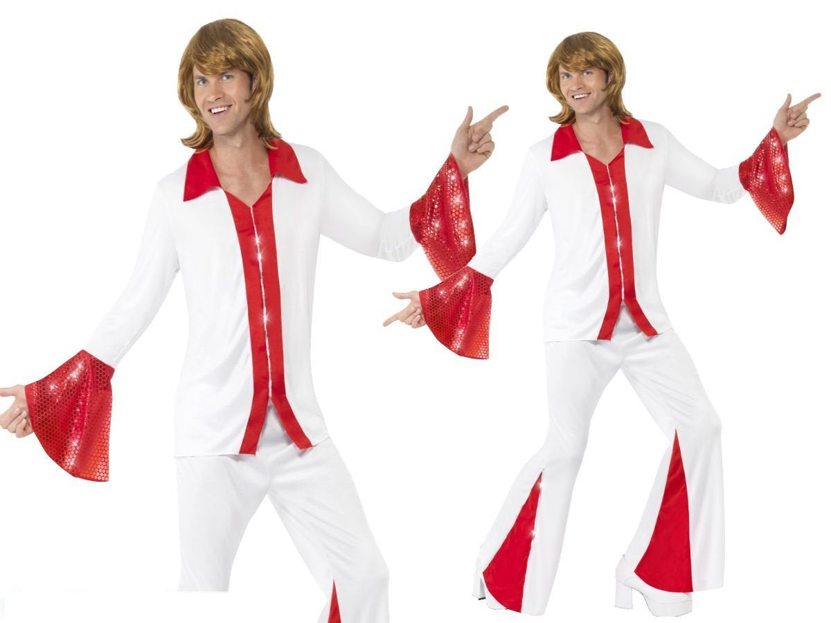 Adult 70s 1970s Music Super Trooper Disco Flares Adult Fancy Dress Costume New