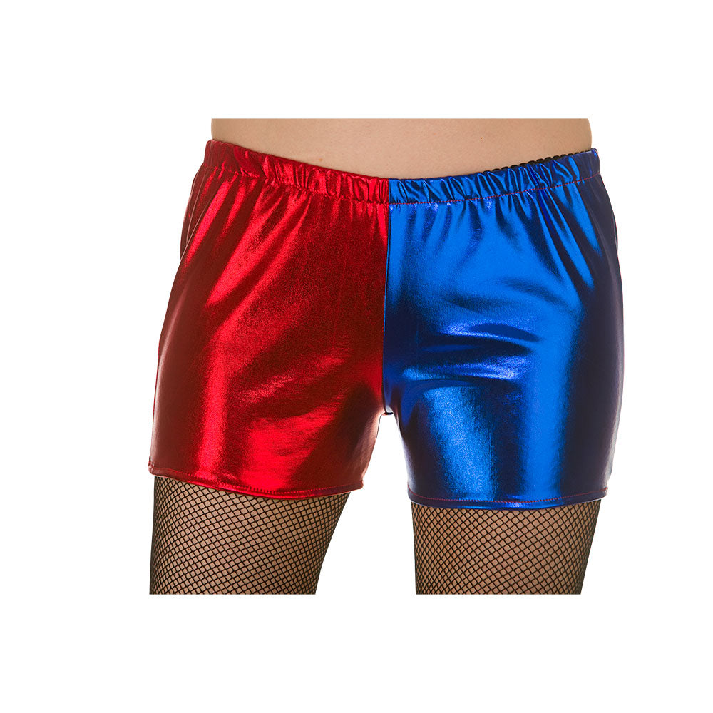 Harlequin Jester Hot Pants Blue & Red Metallic Fancy Dress Accessory