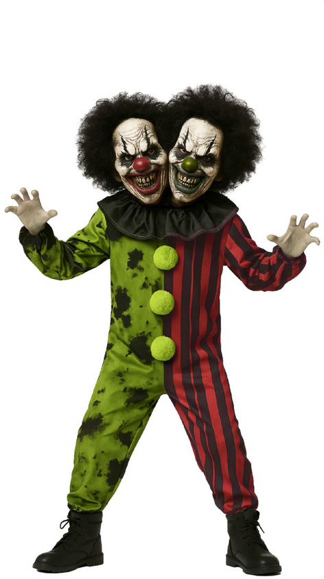 Two Headed Clown Boys Funworld Fancy Dress Clowns Outfit Halloween Kids