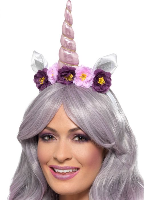 Unicorn Headband Ladies Fancy Dress Accessory Pretty Unicorn Horn & Flowers