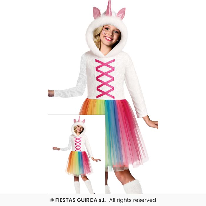 Hooded Unicorn Fairytale Girls Mythical Fancy Dress Costume Book Day Age 3-12