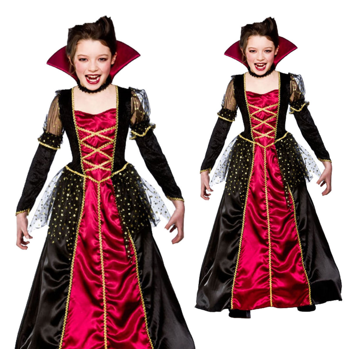 Girls Vampire Princess Costume Vampiira Halloween Kids Fancy Dress Outfit