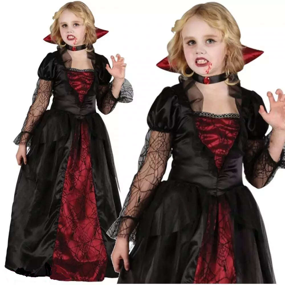 Deluxe Gothic Vampiress Girls Fancy Dress Kids Halloween Vampire Outfi   Kingdom Fancy Dress