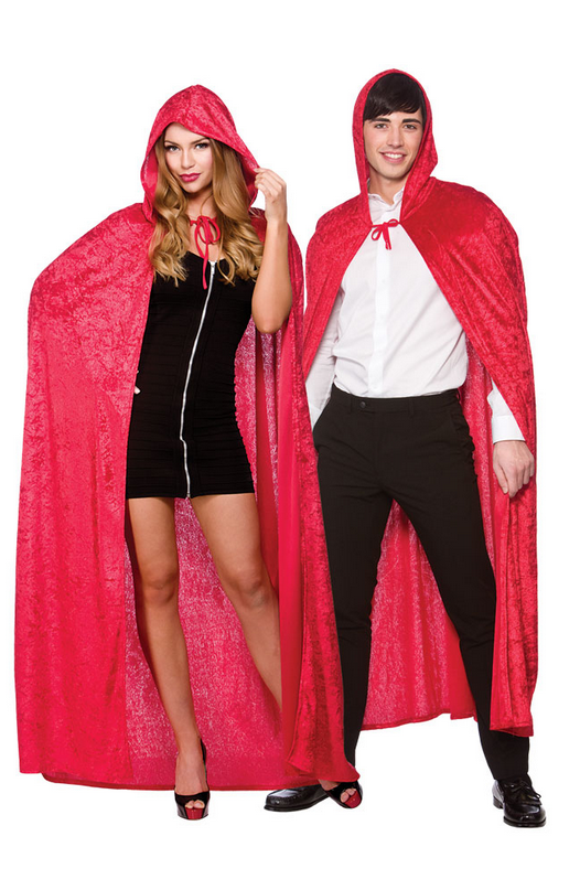 Deluxe Velvet Long Hooded Cloak Red Vampire Halloween Fancy Dress