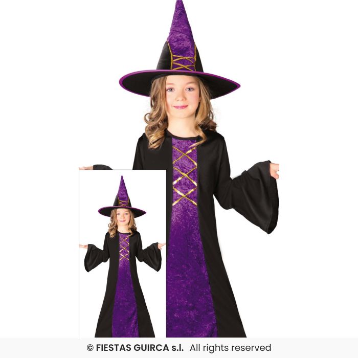 Purple Velvet Witch Girls Halloween Witches Fancy Dress Costume Kids Age 3-12