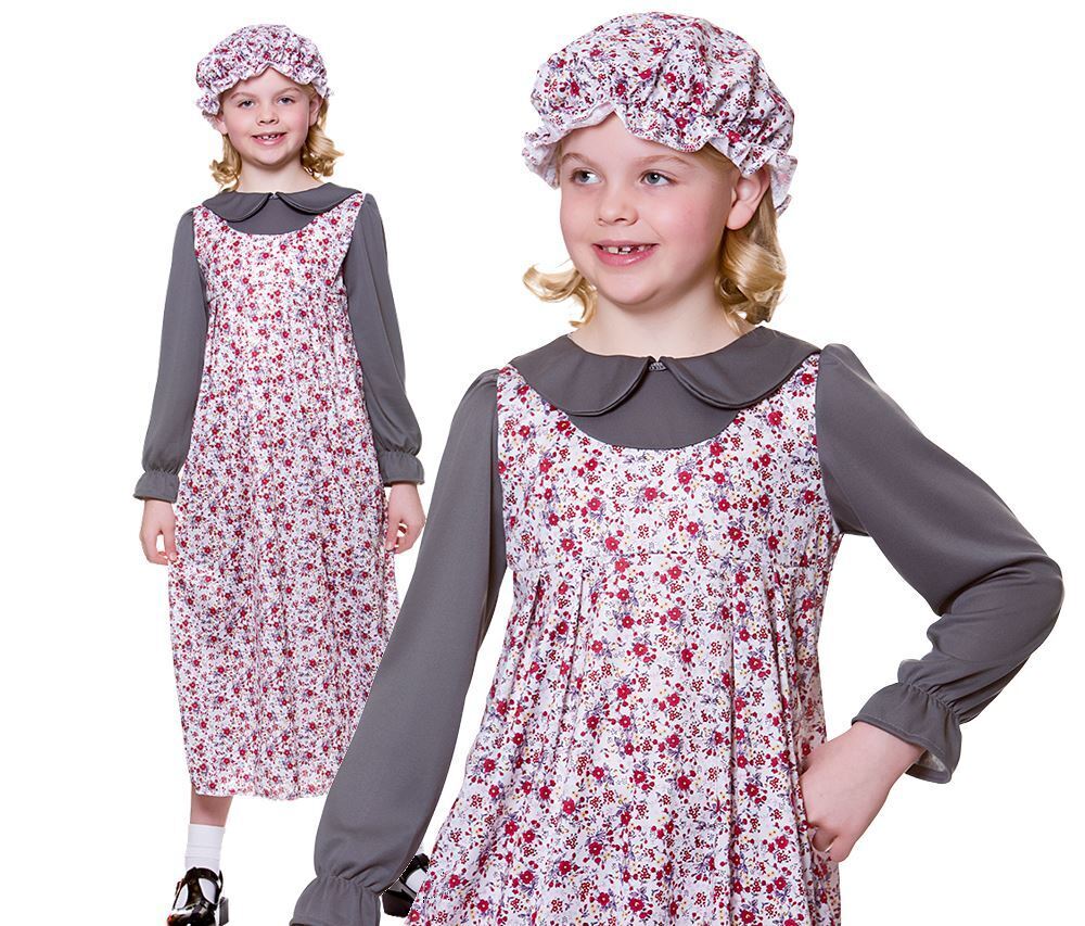 Girls Victorian Florence Costume Kids Book Day Fancy Dress Outfit Maid