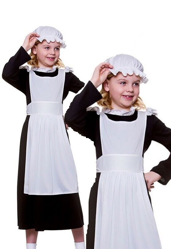 Victorian Maid Girls Costume School Book Day Fancy Dress Outfit Age 3-13