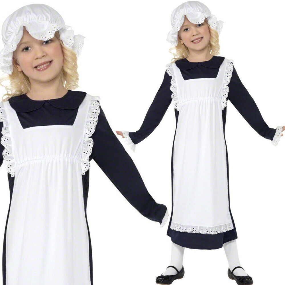 Victorian Poor Girl Costume Kids Book Day Fancy Dress Outfit Girls 4-12 Years