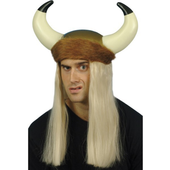 Viking Hat With Blonde Hair Mens Fancy Dress Warrior Hat With Horns Adults