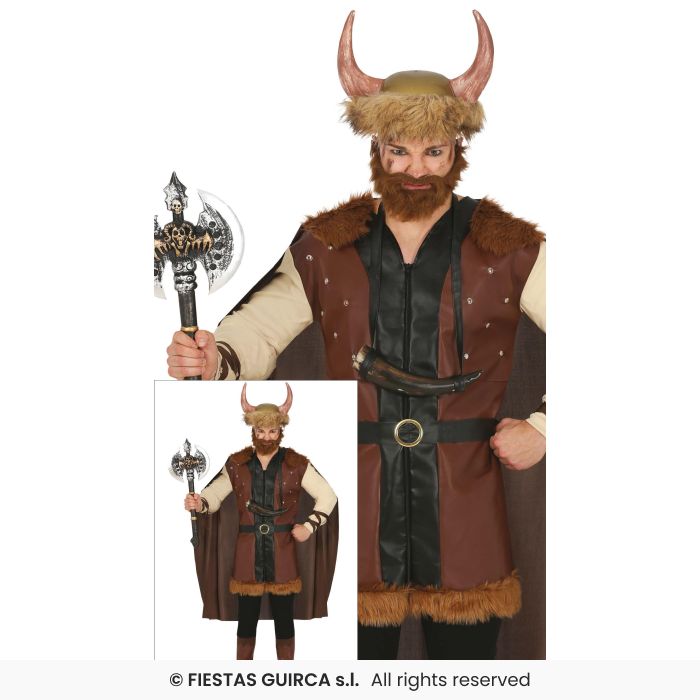 Brown Deluxe Mens Viking Costume Adults Noarse Warrior Fancy Dress Historical S-XL