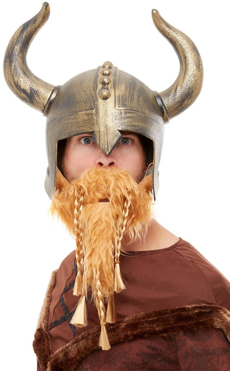 Viking Helmet With Beard Deluxe Nordic Warrior Adults Fancy Dress Vikings