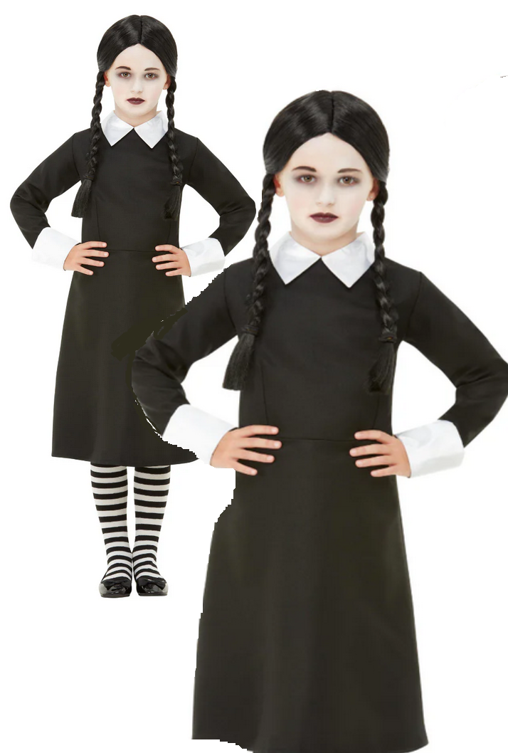 Girls Wednesday Costume Kids Halloween Addams Fancy Dress Outfit Age 4-12