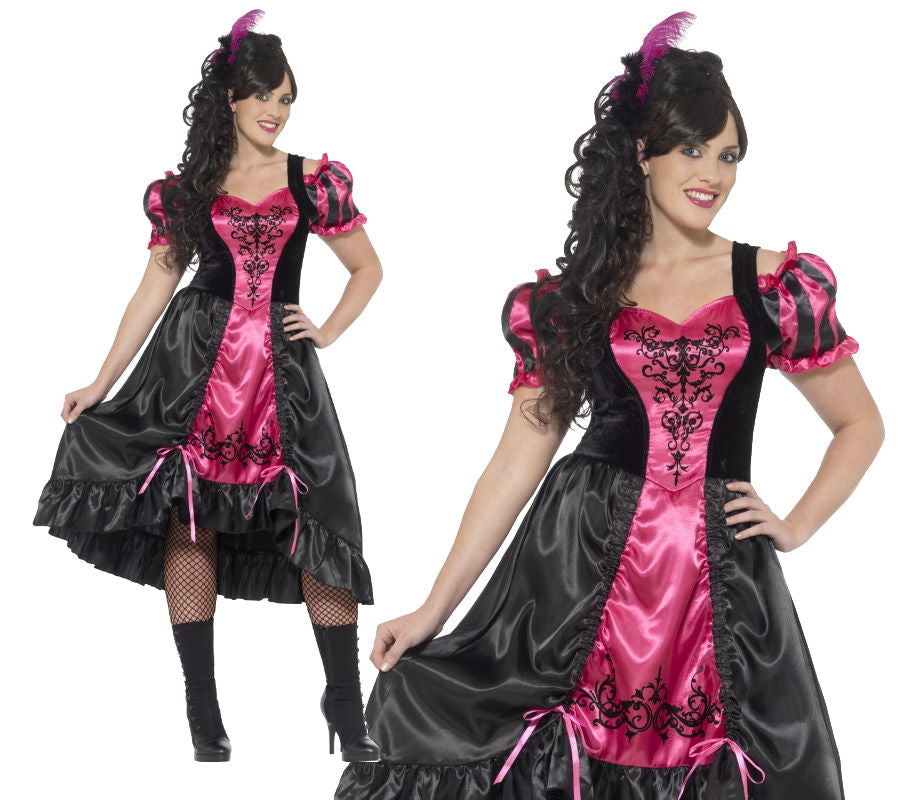 Adult Sassy Saloon Costume Plus Size Curves Wild West Ladies Fancy Dress New
