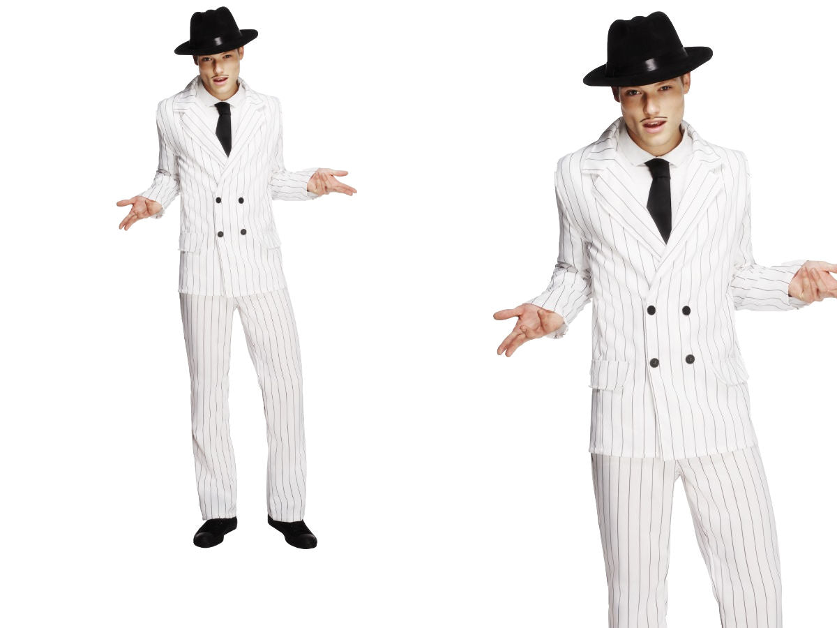 Adult White Gangster Costume 20s Sexy Mafia Boss Mens Fancy Dress Outfit New