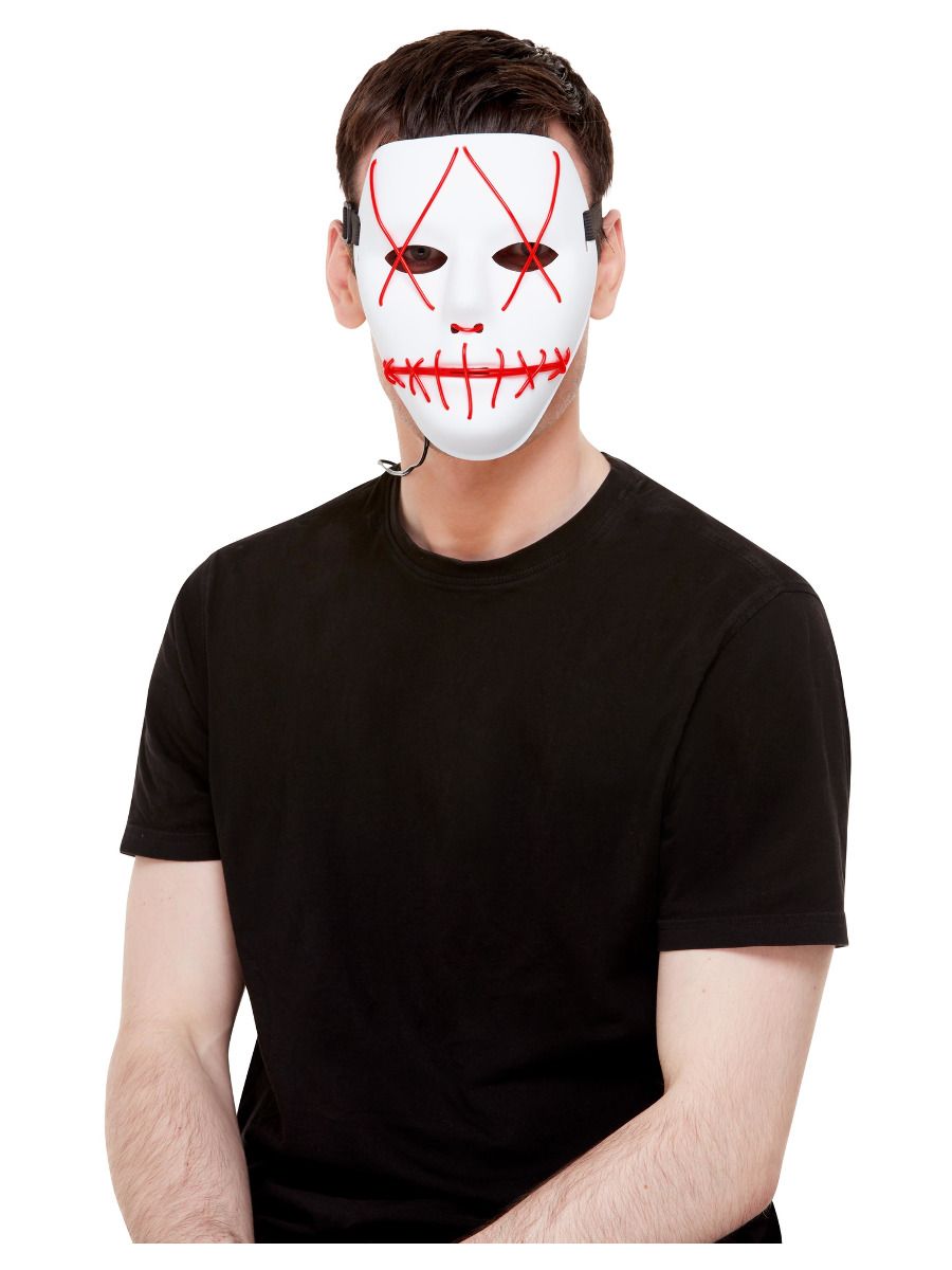 Stitch Face Mask Neon Red Light Up White Halloween Fancy Dress Accessory