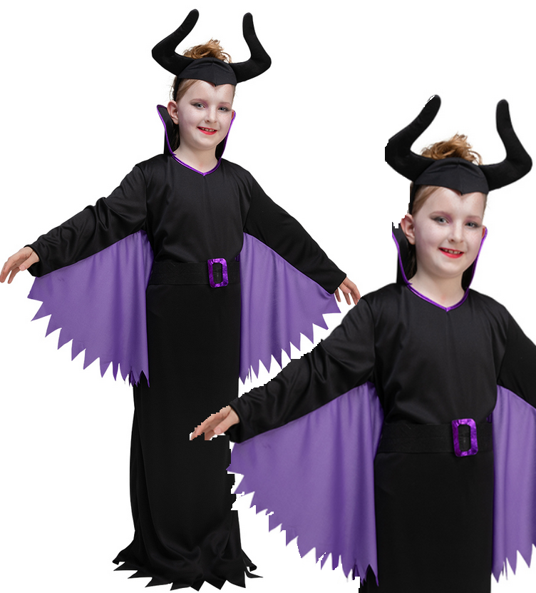 Wicked Fairy Girls Halloween Fancy Dress Costume Kids Maleficent Style