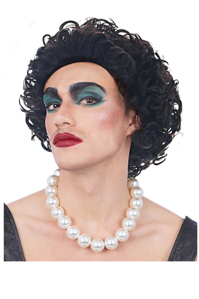 Rocky Horror Show Frank N Furter Wig Short Dark Brown Curly Wig Fancy Dress
