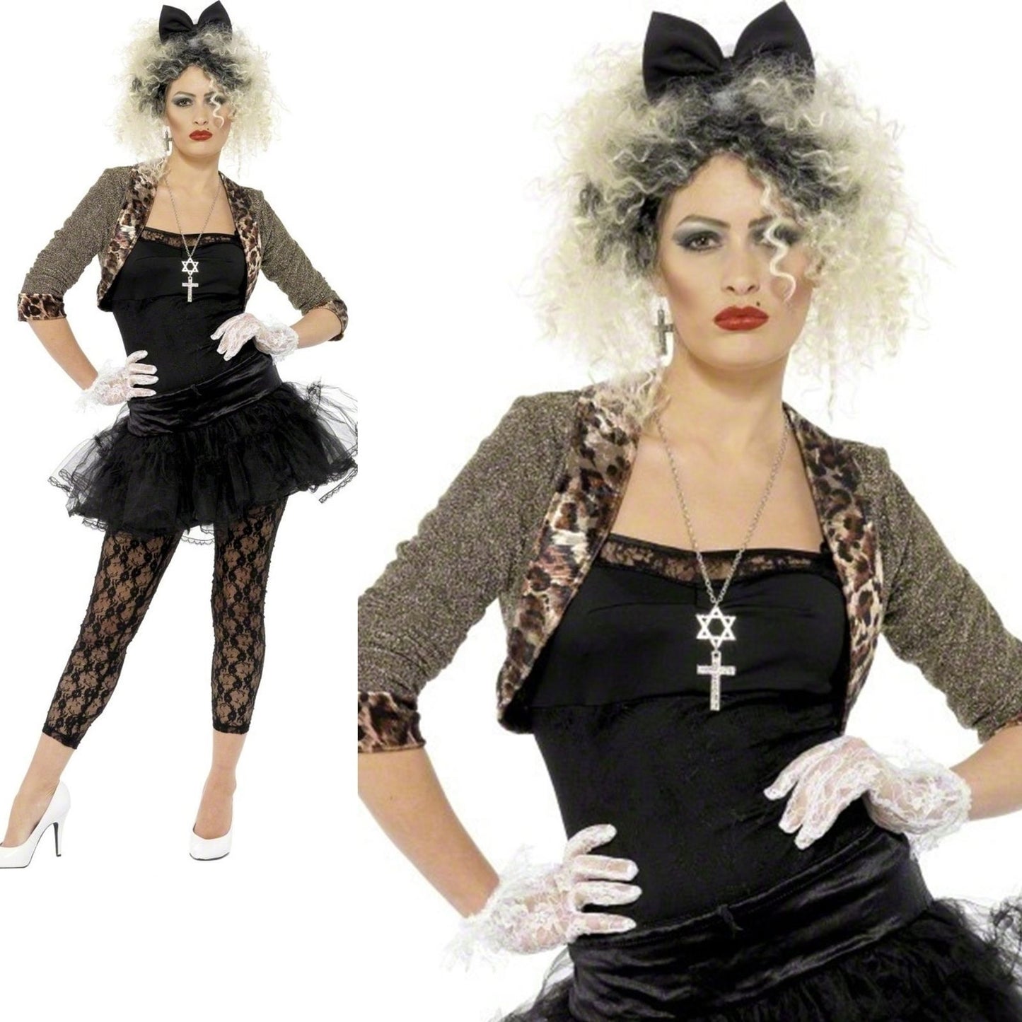 Madonna Costume 80s Wild Child Pop Star Womens Ladies Fancy Dress Outfit S-XL