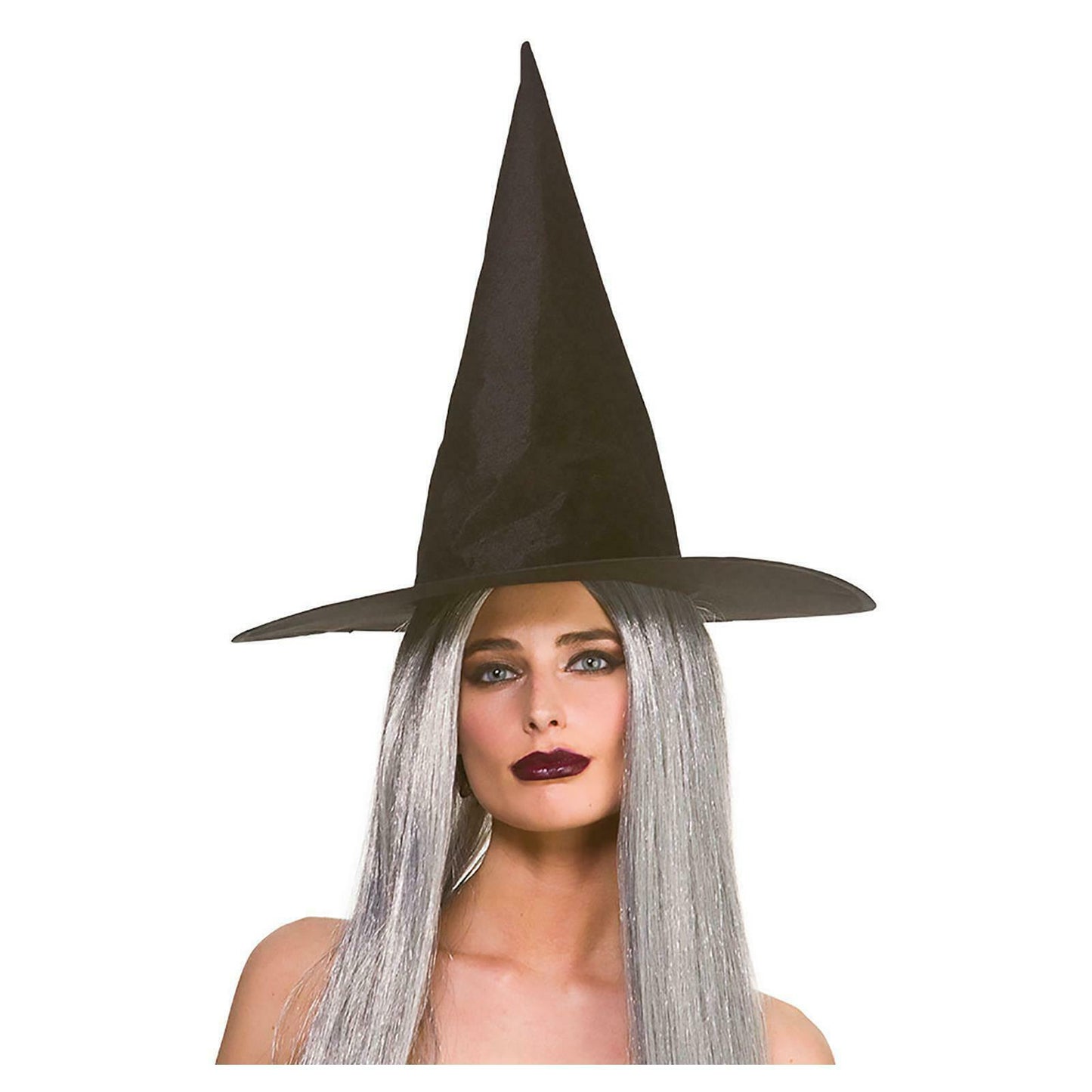 Ladies Witches Hat Black Velvet Pointy Sorting Hat Wide Fancy Dress Halloween