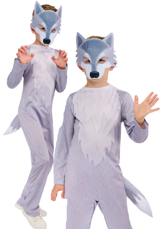 Storybook Wolf Costume Book Day Childrens Fancy Dress Outfit Boys Girls Age 3-8