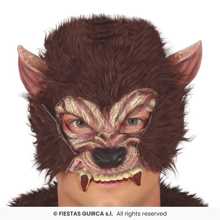 Half Mask Werewolf Vinyl Mask Adults Wolf Halloween Fancy Dress Accessory Brown