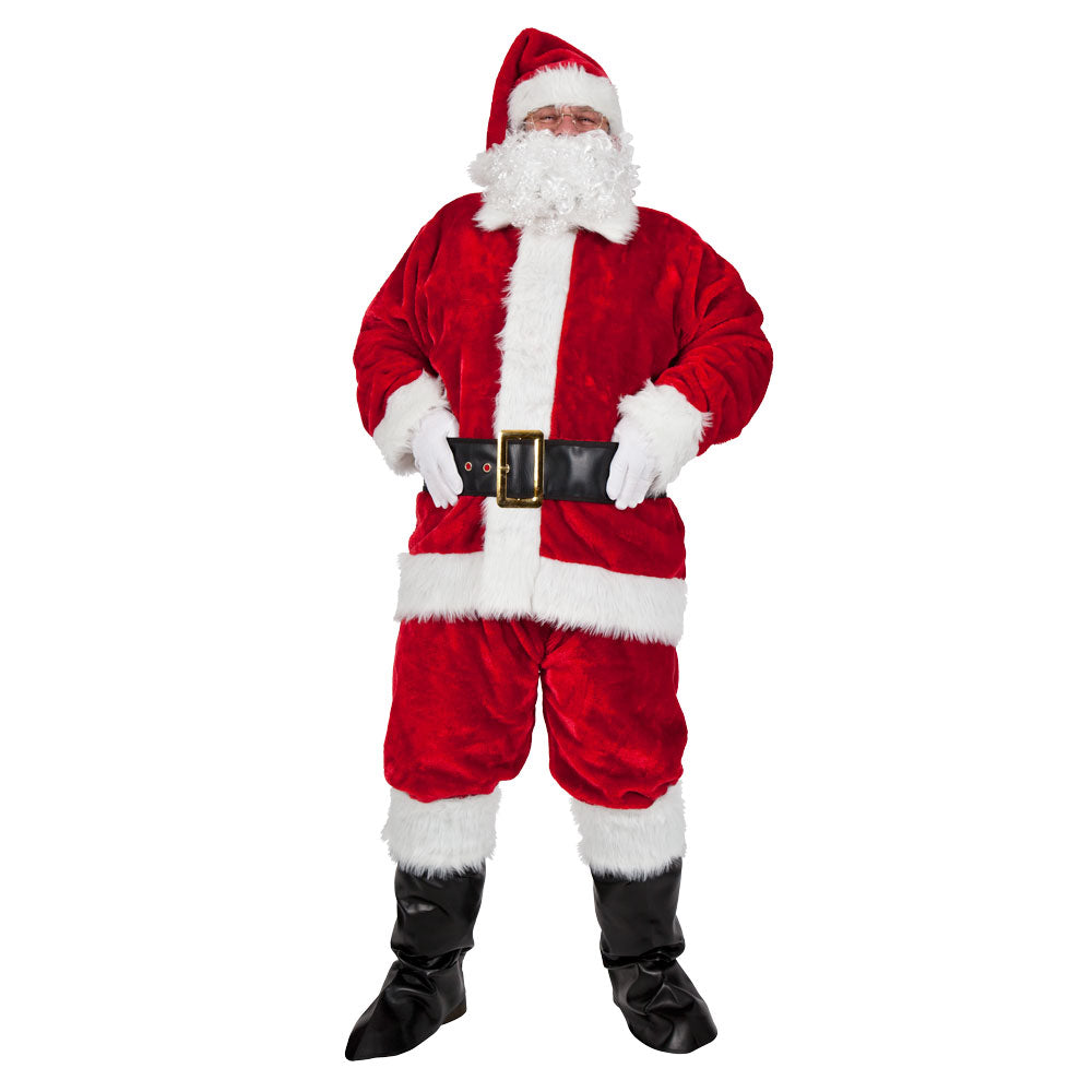 Mens Deluxe Luxury Santa Claus Father Christmas Suit Fancy Dress Costume 8 Piece