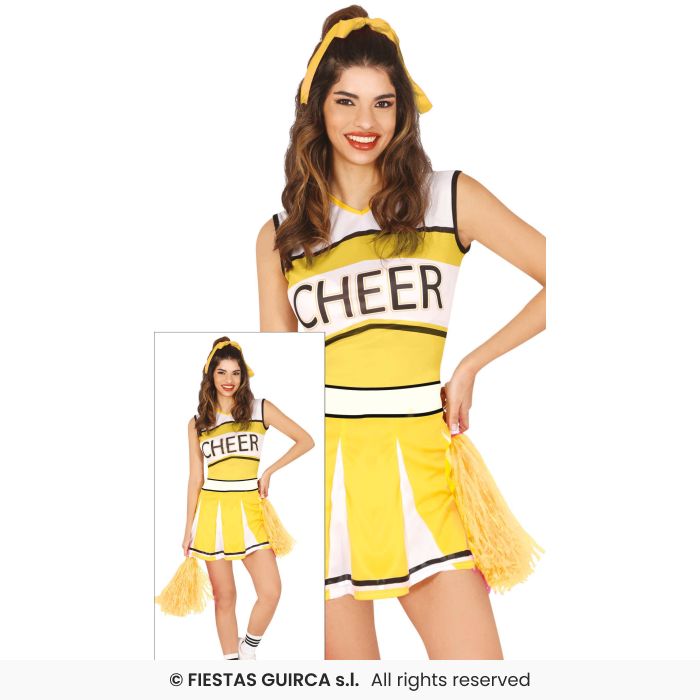 Yellow Cheerleader Ladies American High School Fancy Dress Costume Adults UK 8-18