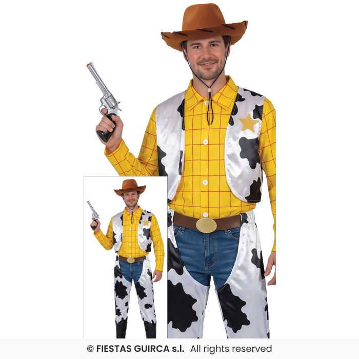 Mens Cowboy Costume Wild West Western Rodeo Fancy Dress Outfit Adults Yellow