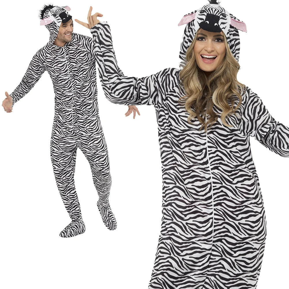 Adult Zebra Costume Zoo Fancy Dress Unisex Outfit Book Day New M L