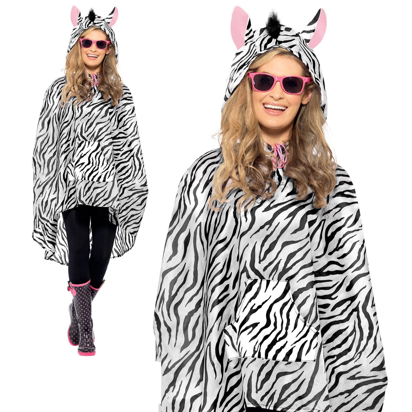 Ladies Mens Unisex Animal Ponchos Showerproof Festival Adult Fancy Dress