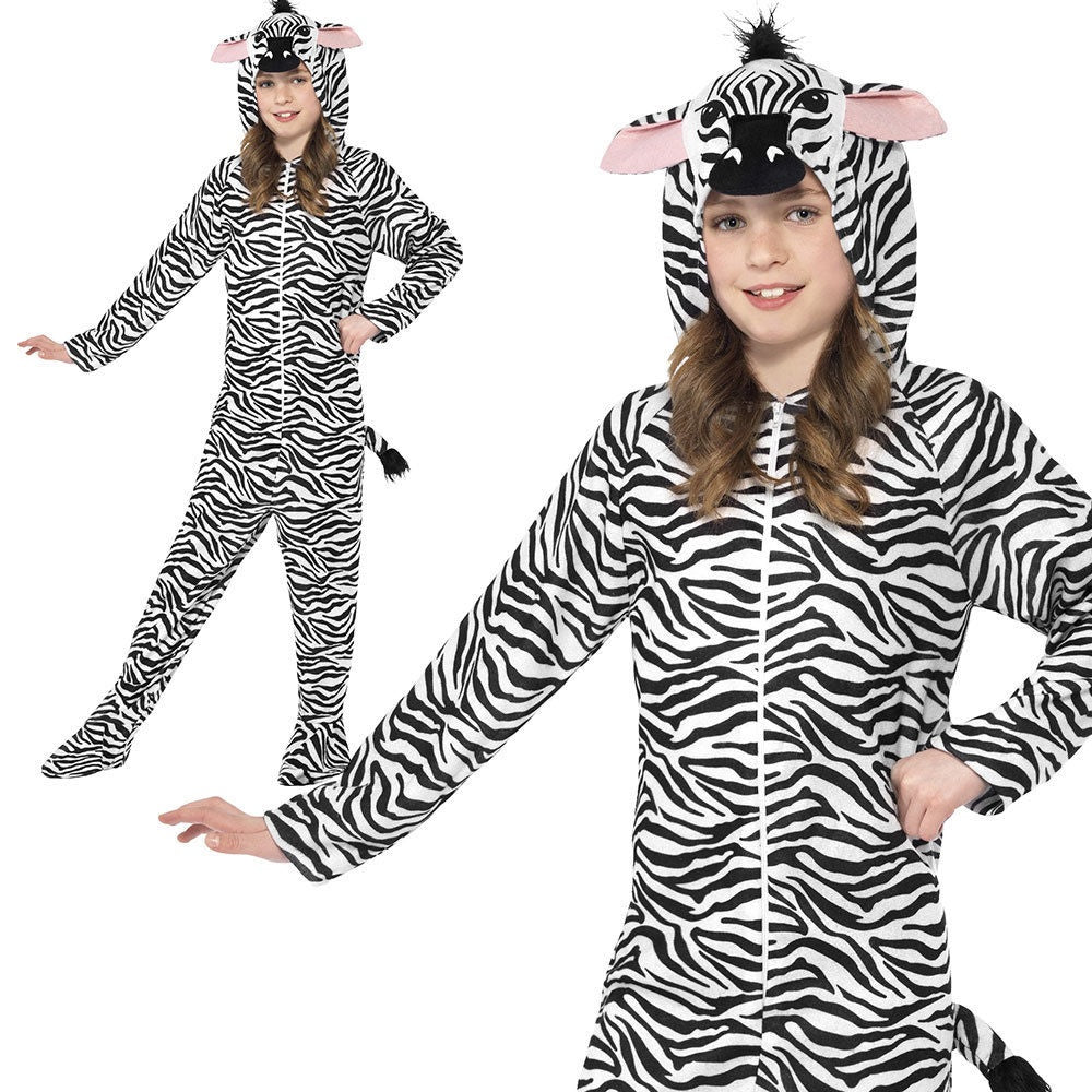 Zebra Jumpsuit Costume Boys Girls Book Day Wild Animal Fancy Dress Outfit