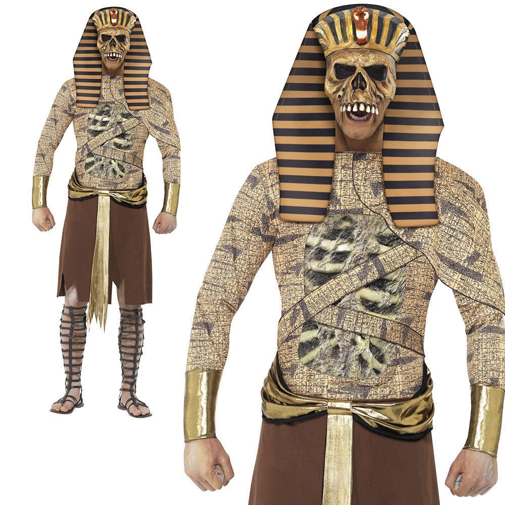 Adult Zombie Pharaoh Costume Mens Egyptian Halloween Mummy Fancy Dress M,L