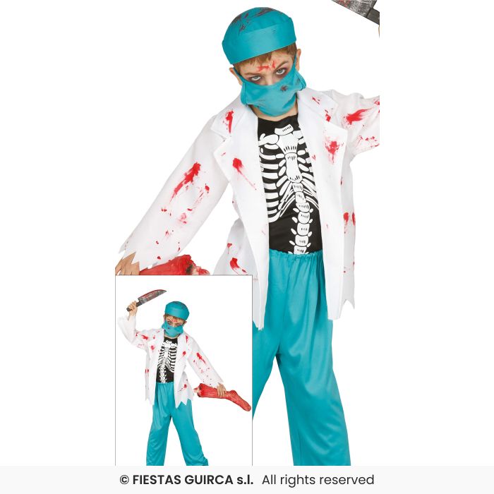 Zombie Dcotor Kids Skeleton Medic Halloween Fancy Dress Costume Boys Age 3-12