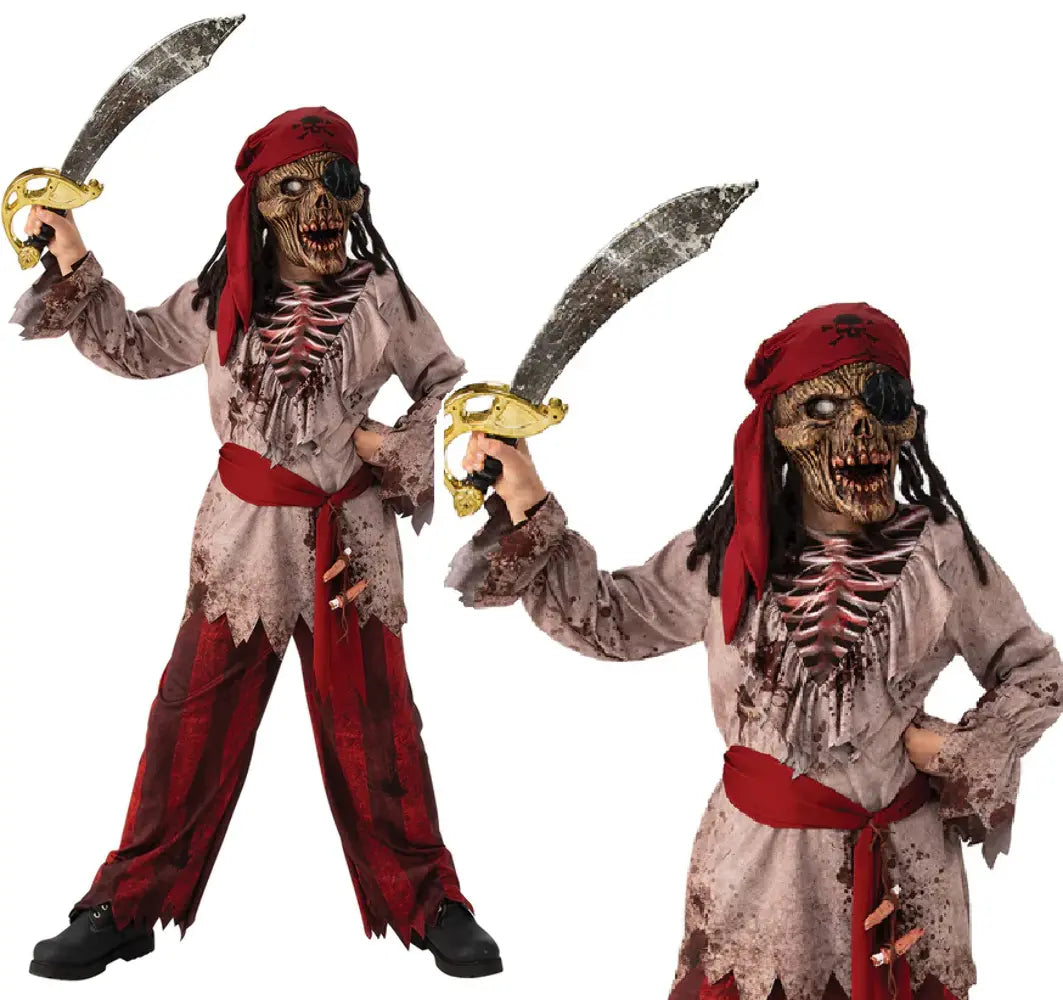 Zombie Pirate Deluxe Boys Halloween Costume + Mask Fancy Dress Outfit