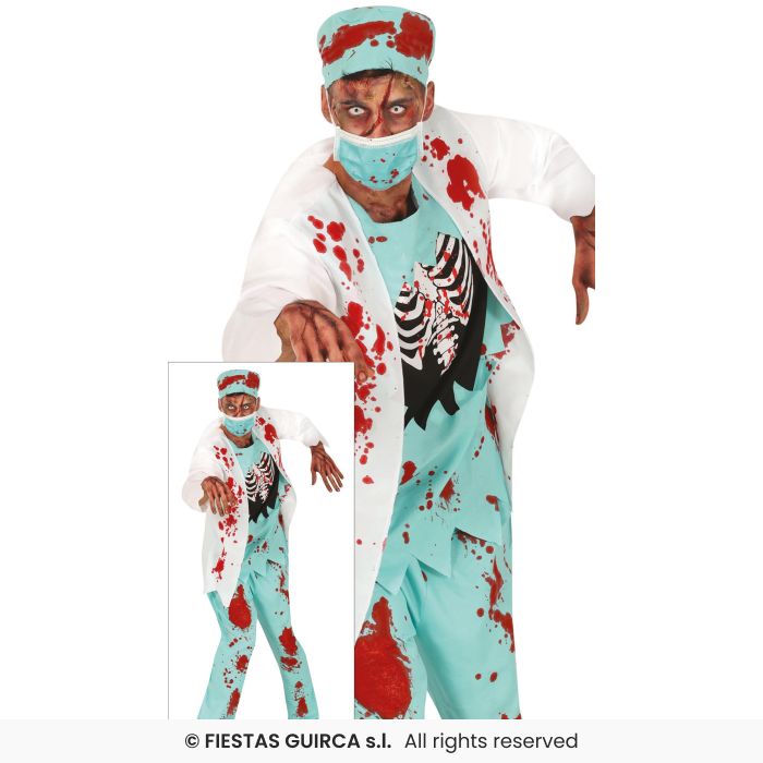 Zombie Surgeon Mens Halloween Nurse Doctor Fancy Dress Costume Adults Skeleton
