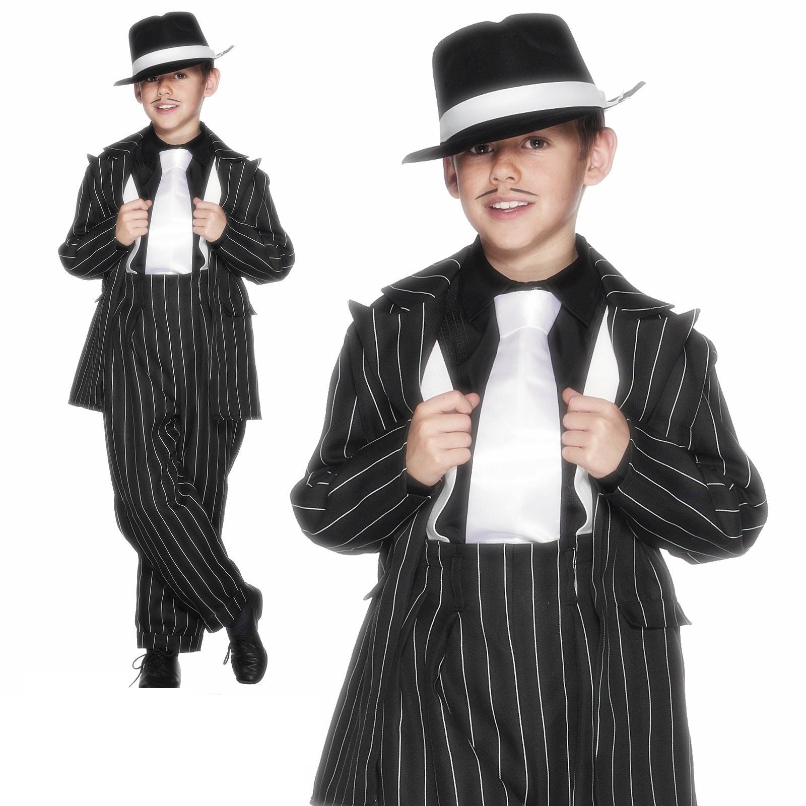 Boys Gangster Zoot Suit Costume Pinstripe Mafia Bugsy Malone Fancy Dre