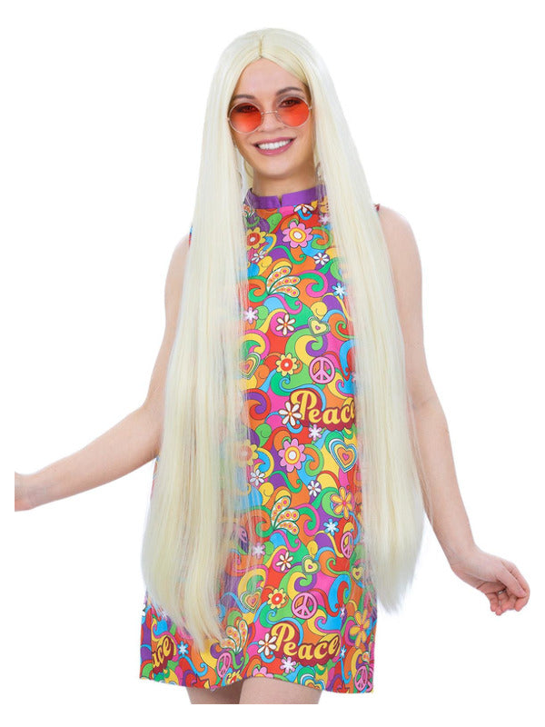 Ladies Woodstock Festival Wig Extra Long Blonde Hippy Fancy Dress Wig 60s 70s