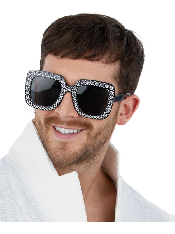 Black Disco Jewelled Specs Sunglasses Adults Retro Disco Sequin Fancy Dress 70s