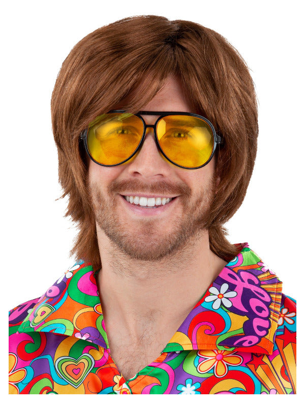 70s Aviator Specs Adults Yellow Disco Retro Glasses Fancy Dress Accessory