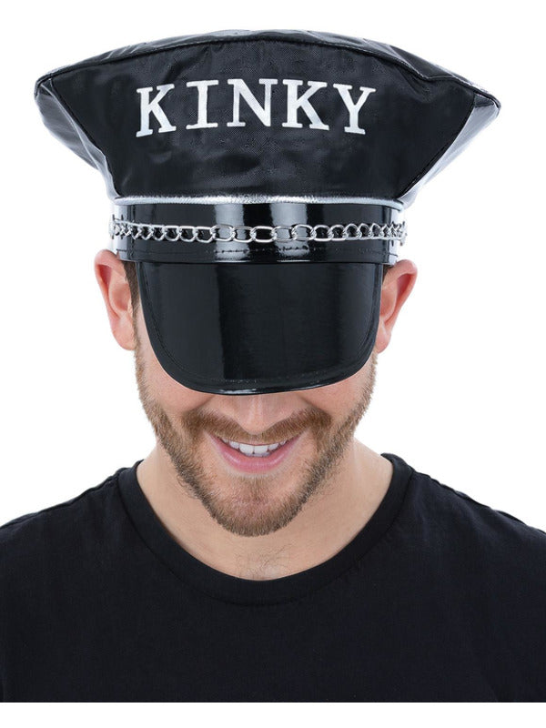 PVC Captains Hat Stripper Mens Dream Boy Fancy Dress Hen Night Accessory Biker Hat