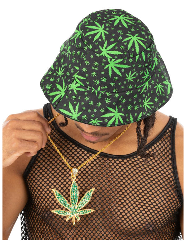 90s Hemp Bling Medallion Green Diamante 1990s Chain Fancy Dress Mens Ladies