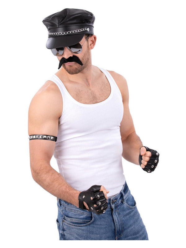 80s Biker Kit Rock Icon Adults Fancy Dress Mens Ladies + Tash