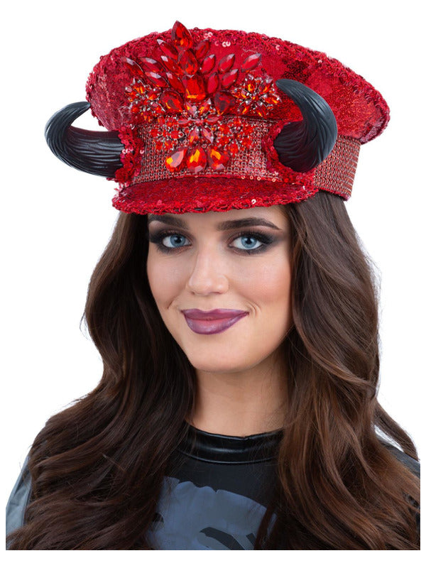 Professional Show Hat Halloween Sequin Devil Captains Hat Deluxe Quality Performer Dancing