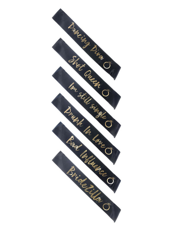 Hen Party Sash 6x Hen Night Black Sash Fancy Dress Accessory Ladies