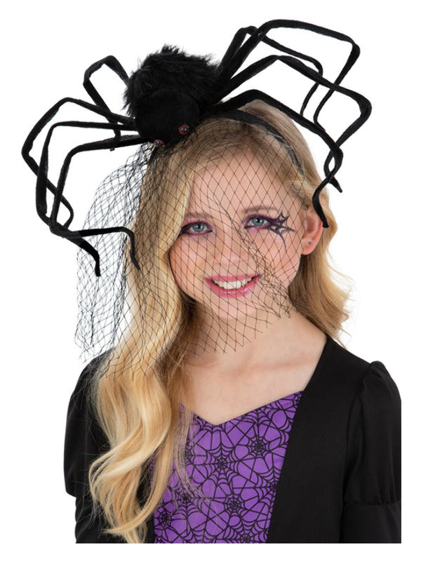 Kids Spider Headband with Web Veil Gothic Girl Halloween Fancy Dress