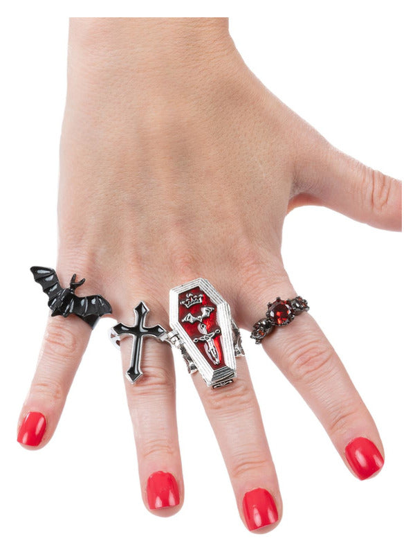 Gothic Rings Ladies Costume Jewellery Halloween Vampire Fancy Dress Accessory