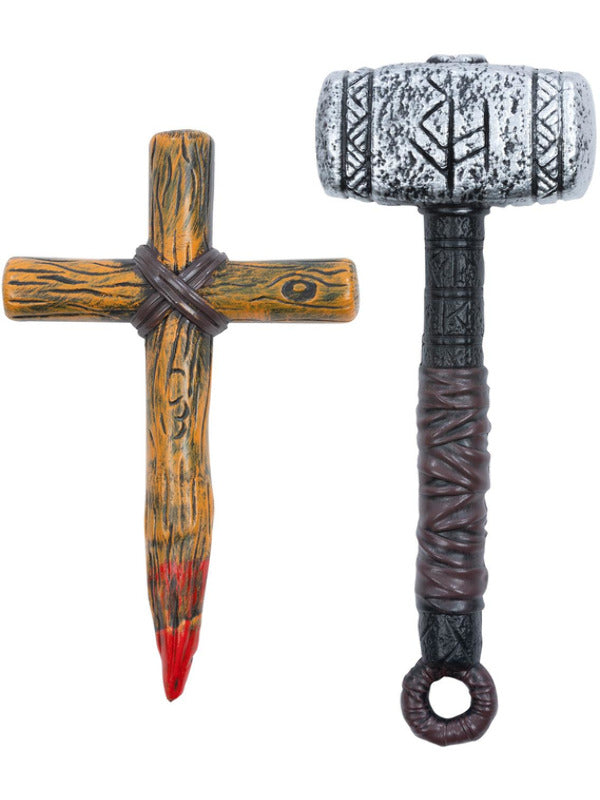 Vampire Slayer Stake & Hammer Kit Halloween Fancy Dress Party Props Adults Kids