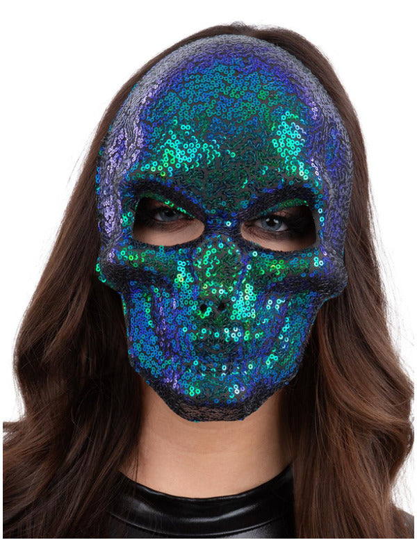 Sequin Skull Mask Adults Halloween Skeleton Glitter Mask Fancy Dress Accessory